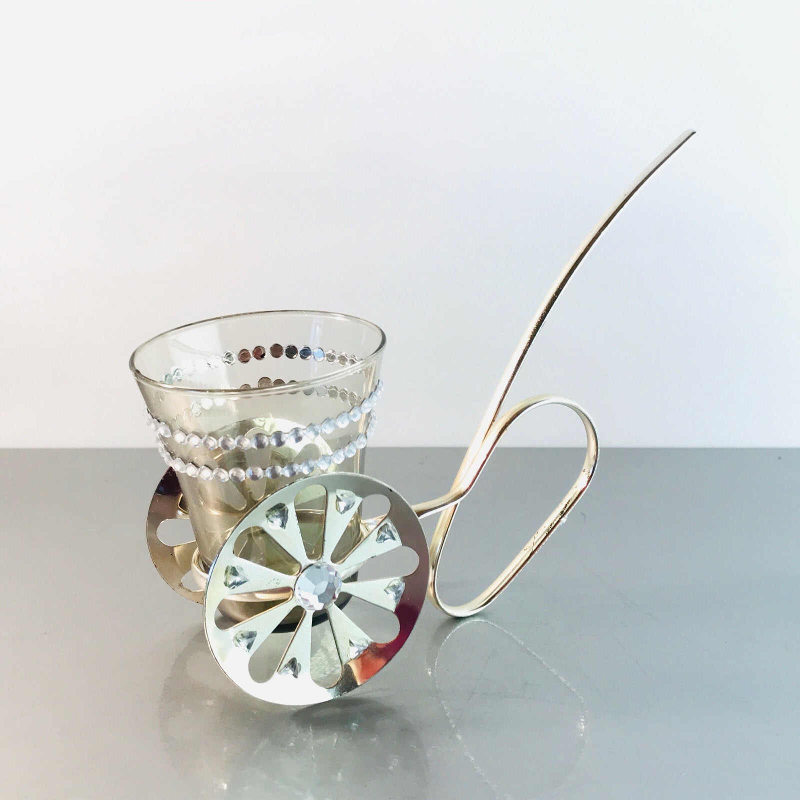 VINTAGE Glas 50er 60er Glas MID CENTURY im Halter Silbern