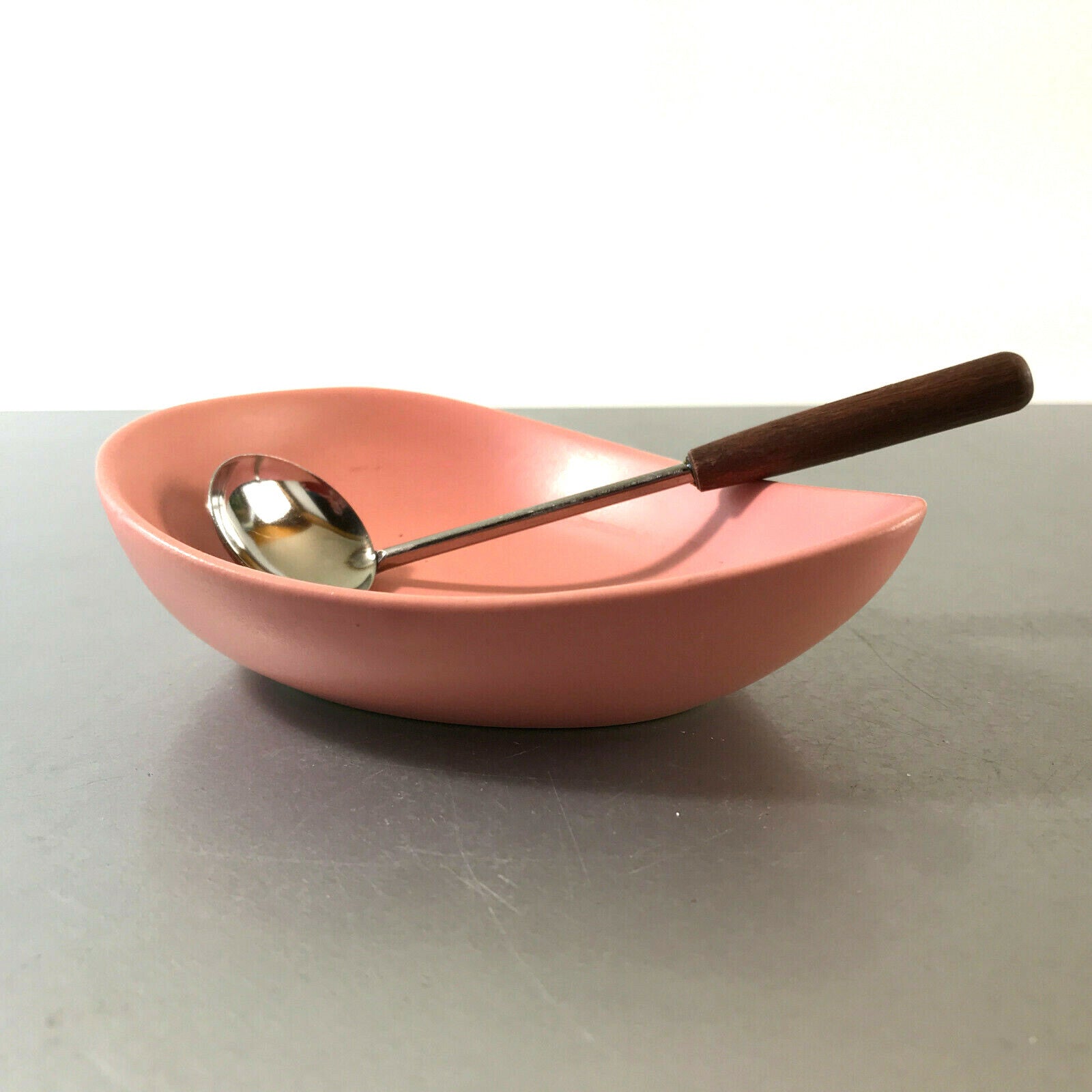 Schale Schüssel 12 cm Schälchen Vintage Glas 50er 60er rosa + Löffel