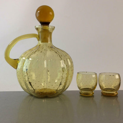 Karaffe Flasche mit Likörgläser Schnapsgläser 50er 60er Glas Luftblasen