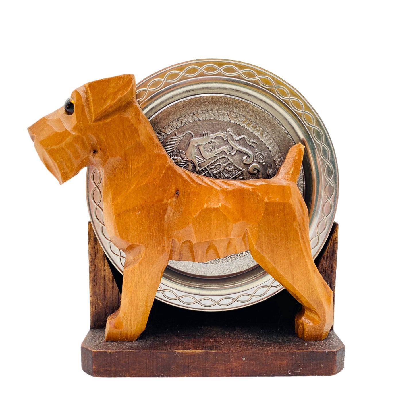 BMF Zinn Untersetzer im Halter 9,8 cm 60er 70er MID CENTURY Hund Pudel