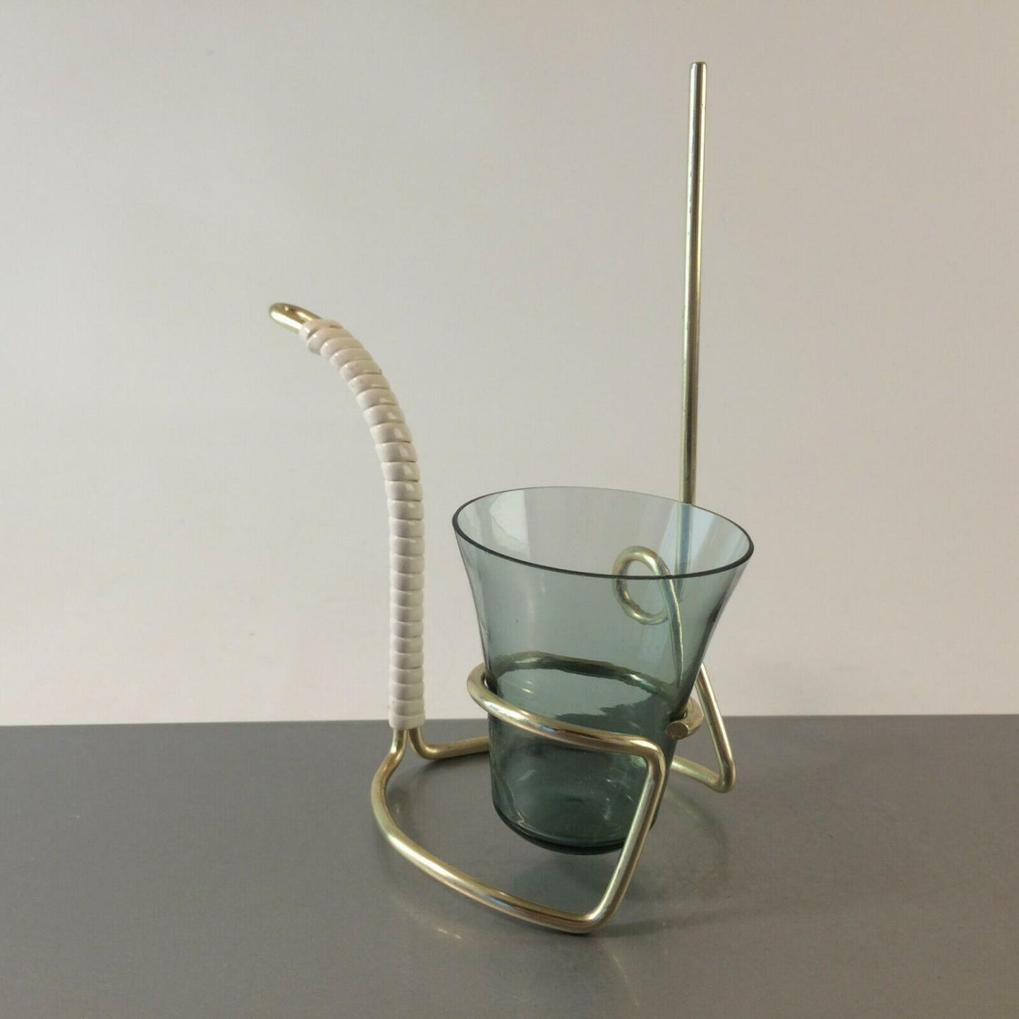 Glas Rauchglas Messing farben 50er 60er mit Halter MID CENTURY 