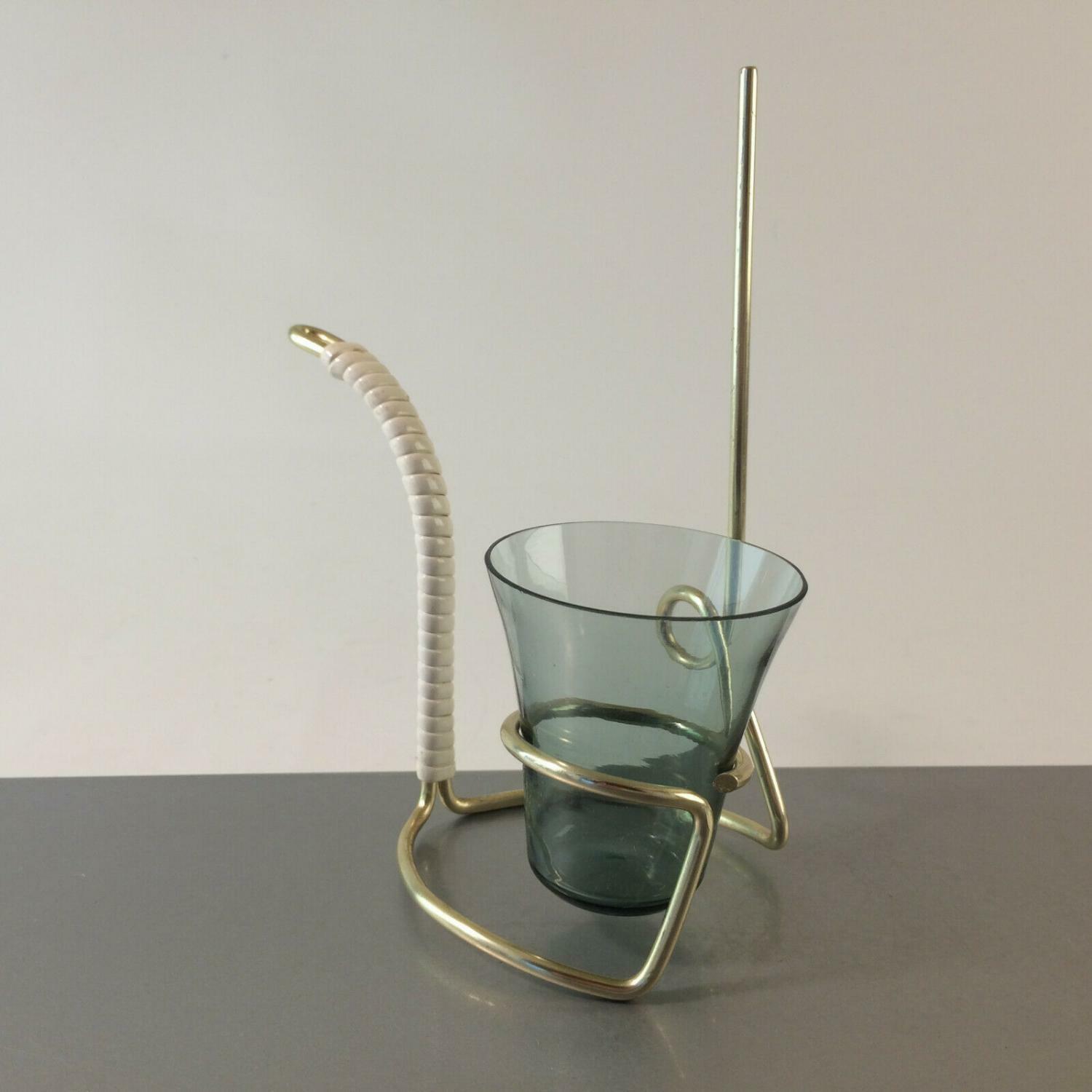 Glas Rauchglas Messing farben 50er 60er mit Halter MID CENTURY 
