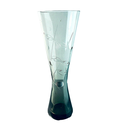 MID CENTURY Rauchglas 24 cm Bechervase Vase Blüten Blätter Schliff 60er