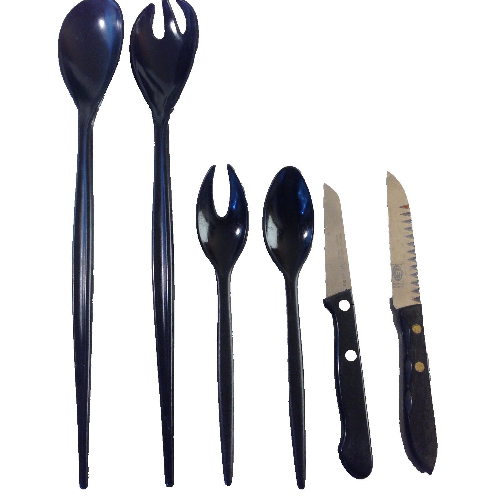 Küchenhelfer Konvolut Küchenmesser schwarz Salatbesteck Besteck Löffel