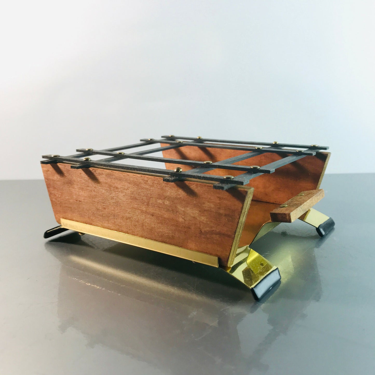 Stövchen Metall Messing Teak Holz 50er 60er MID CENTURY Rechaude