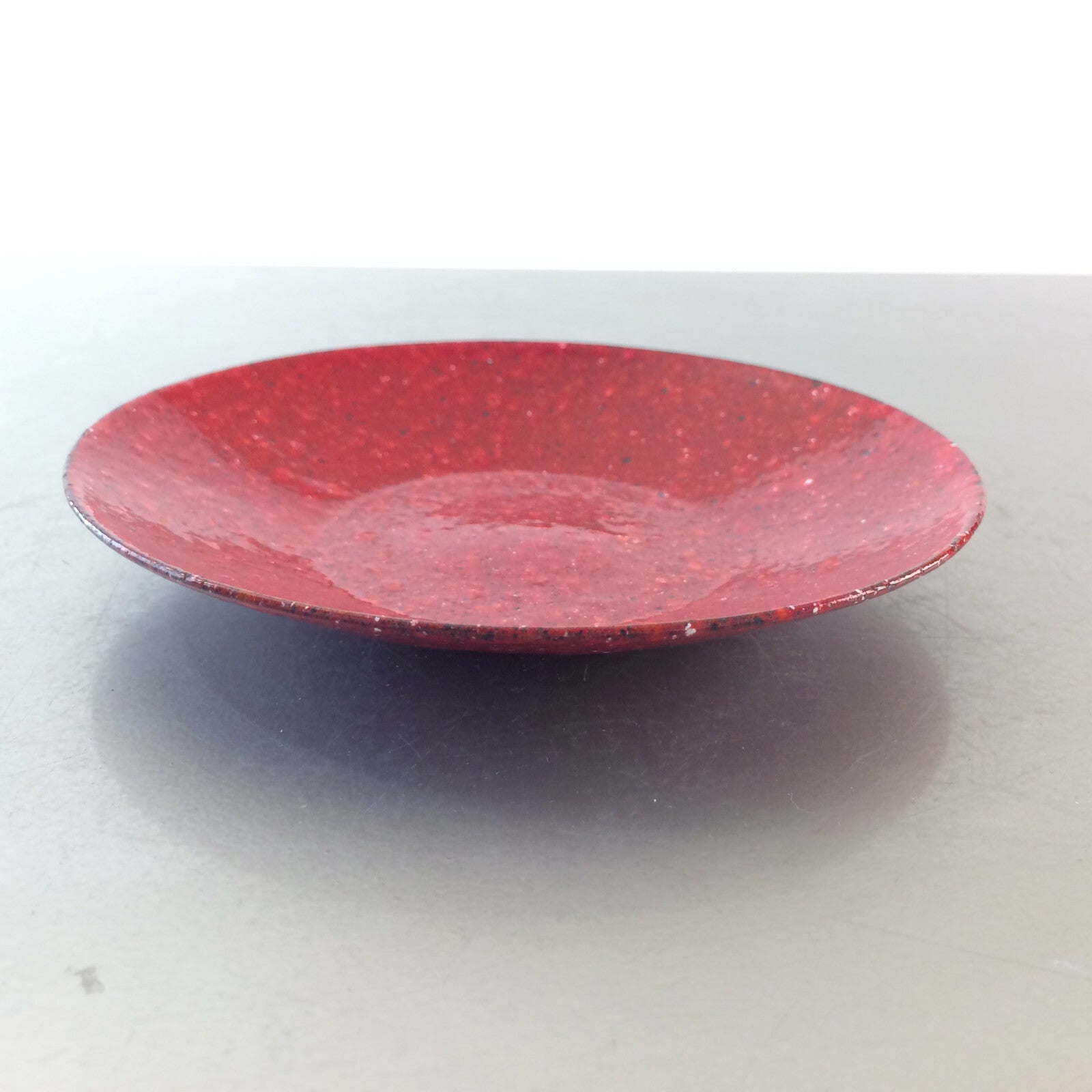 MID CENTURY Emaille Schale D 13,3 cm 50er Vintage Teller  rot