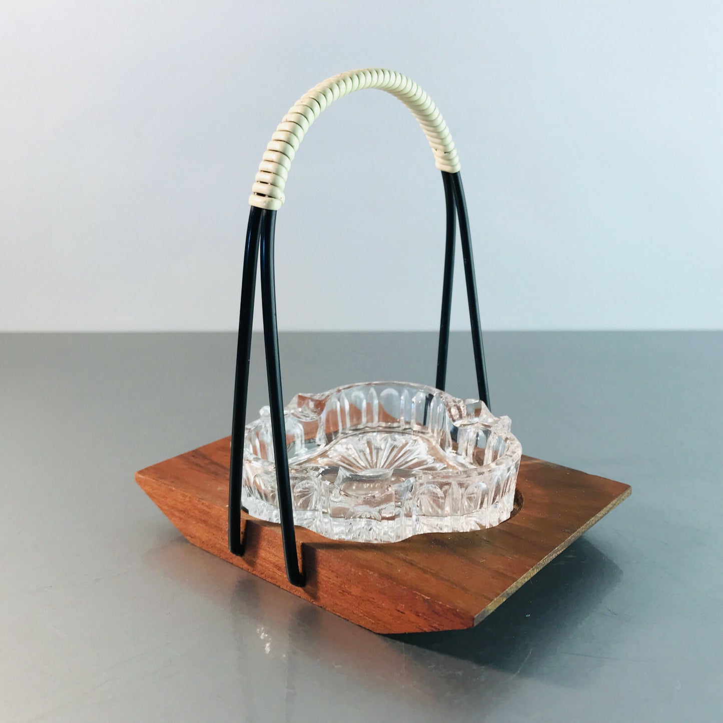 MID CENTURY Teak Holz 50er 60er Ascher Halter Glas