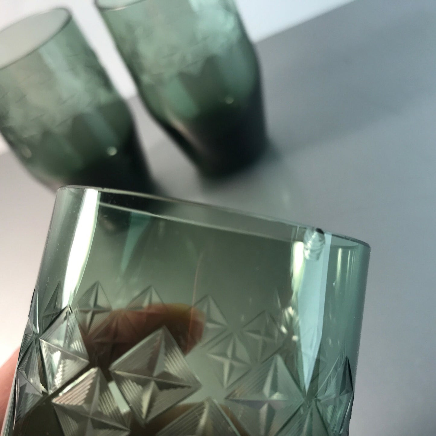 MID CENTURY Rauchglas 10 cm Wassergläser 2er Set Schliff beschliffen