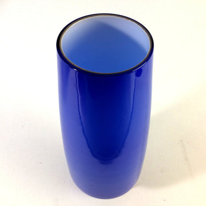 Vintage Vase blau weiß 25 cm 60er 70er MID CENTURY Überfang 