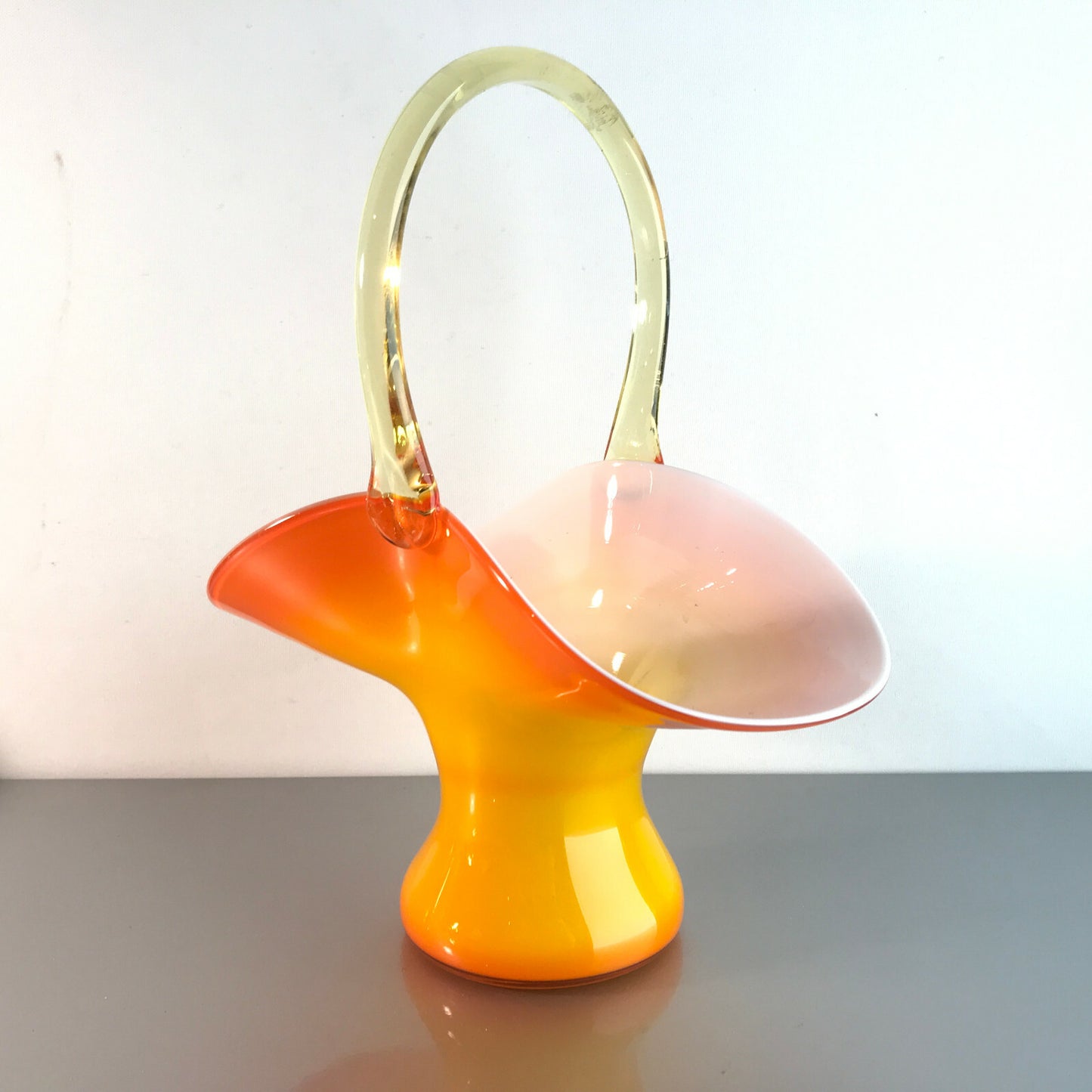 Glas Schale 50er 60er  VINTAGE 24,5 cm Schüssel orange weiß Korb