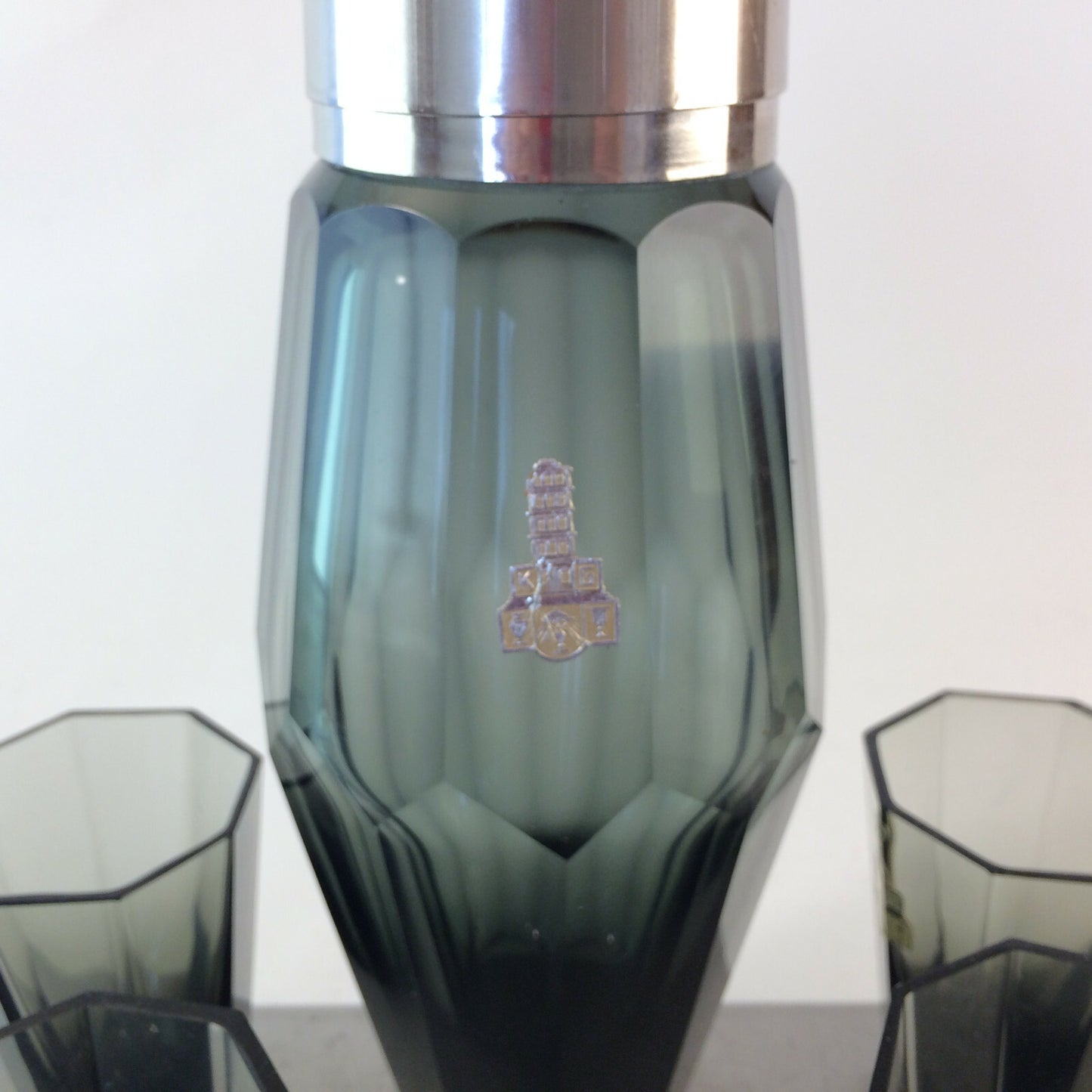 VINTAGE Shaker Art Déco Facetten HAIDA Böhmen Cocktailshaker Glas Gläser