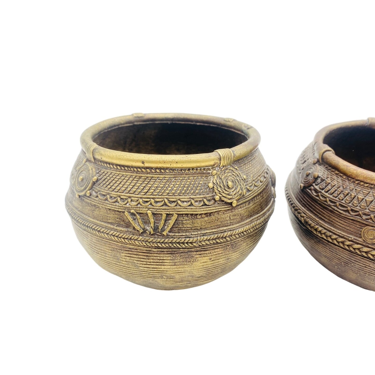 MESSING Schalen D ca 9,5 cm H 7,5 / 8,5 cm Metall Korb Optik Dekoration Vintage