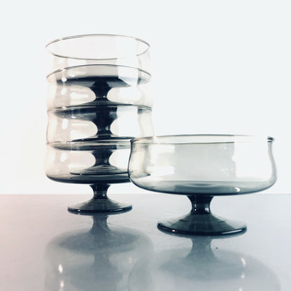 INGRID Glas Schälchen 5er Schale Glas 10,5 cm VINTAGE 50er 60er Rauchglas