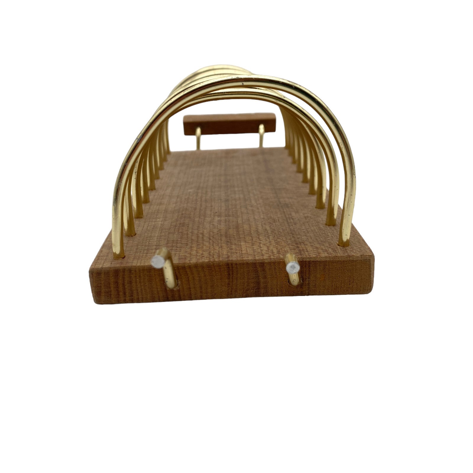 Toasthalter Briefhalter Teak VINTAGE 60er Holz  21 cm ALU gold Dekoration Büro