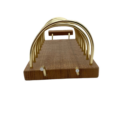 Toasthalter Briefhalter Teak VINTAGE 60er Holz  21 cm ALU gold Dekoration Büro