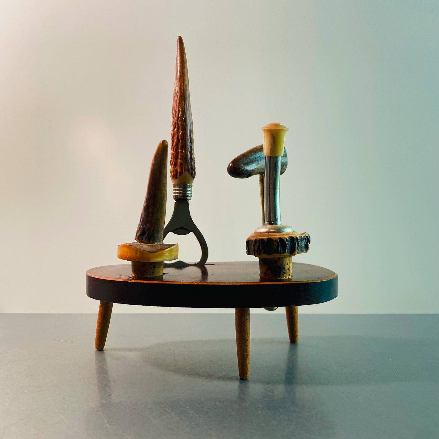 Bar Set Holz Korkenzieher Kipper Korken Öffner 60er MID CENTURY