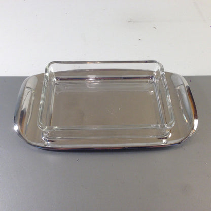 QUIST Tablett Edelstahl Glasschälchen Schale Glas Vintage 60er