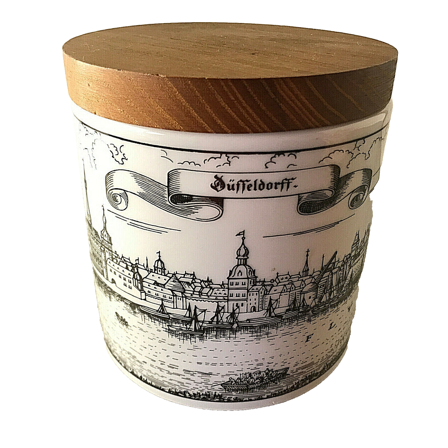 Düsseldorf Porzellan Dose Deckeldose 11,3 cm HOLZ 50er 60er MID CENTURY 