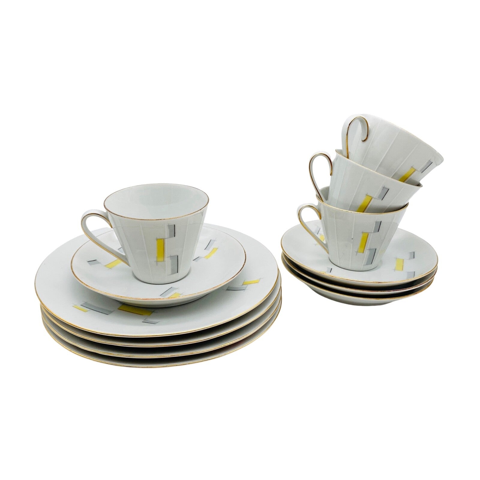 Zeh Scherzer Porzellan Schale Goldrand 50er 60er Set Teller Tassen  MID CENTURY