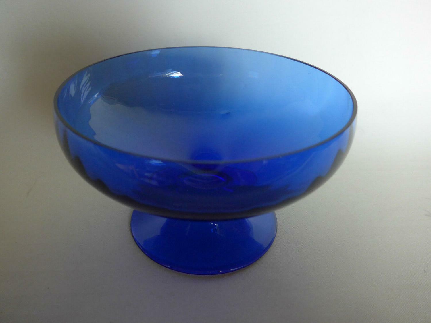 Blau GLASCHALE Anrichte Konfektschale 60er Glas MID CENTURY Facetten
