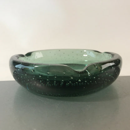 Ascher Glas Rauchglas Lufteinschlüsse 13 cm Aschenbecher 60er Vintage