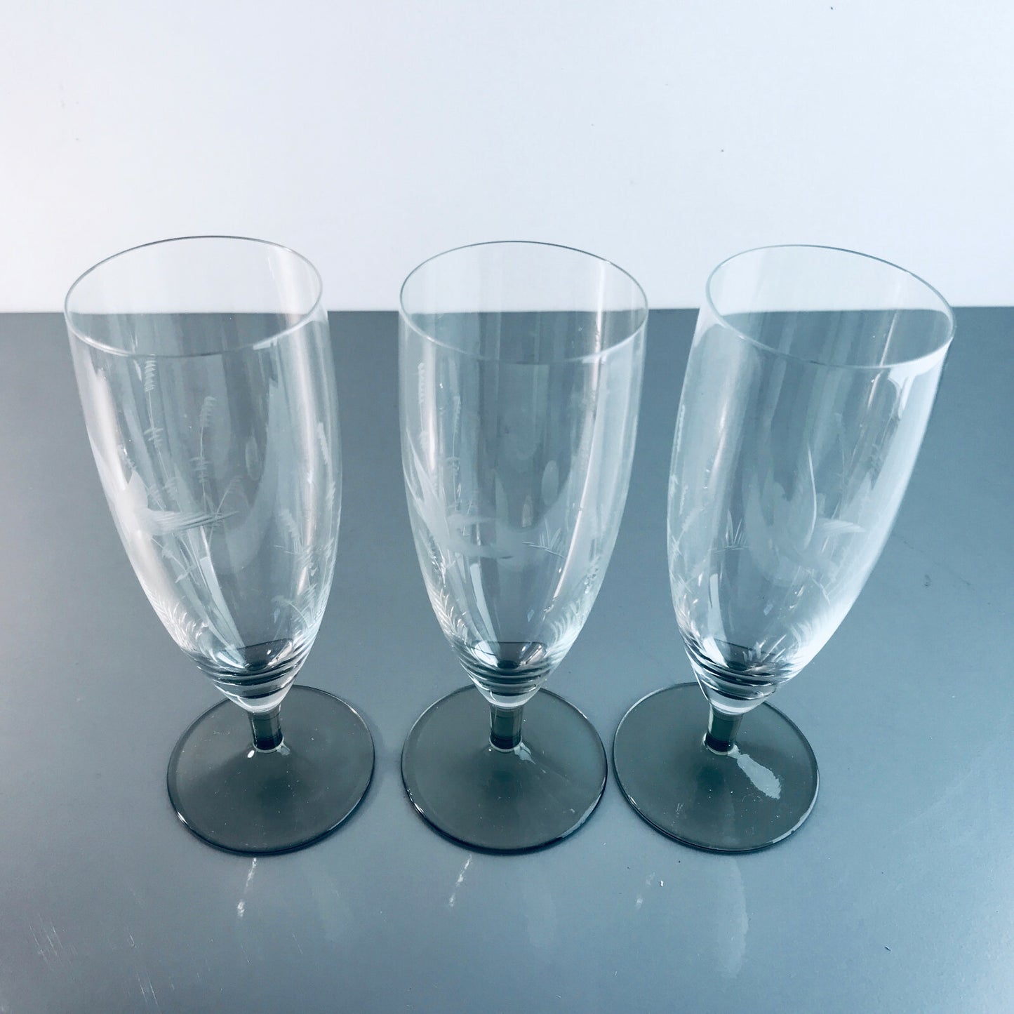 Vintage RAUCHGLAS 15,7 cm Sektgläser 3 er Gläser Trinkgläser Glas Schliff