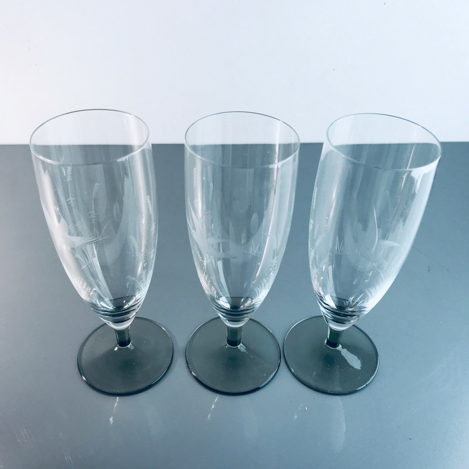 Vintage RAUCHGLAS 15,7 cm Sektgläser 3 er Gläser Trinkgläser Glas Schliff