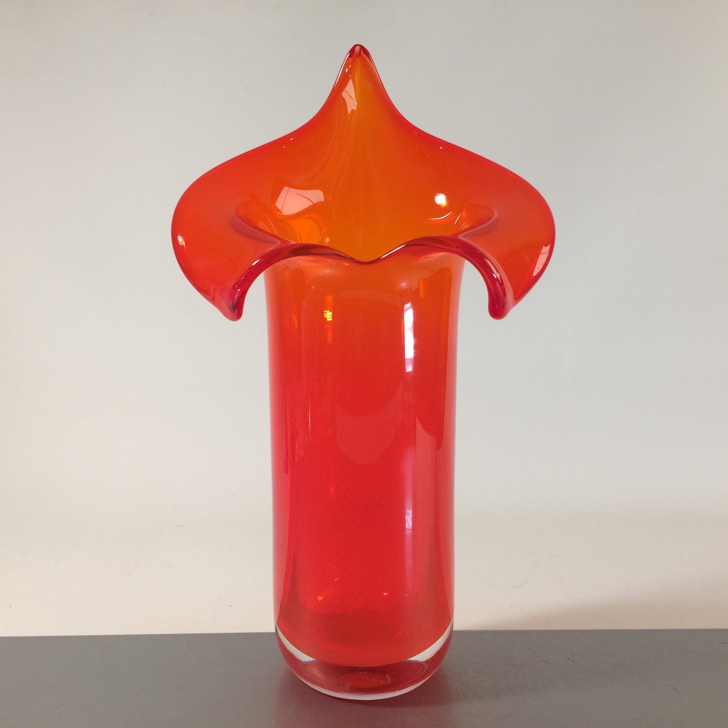 MID CENTURY Vase orange Überfang 27 cm 50er 60er Glas Glasvase Vintage