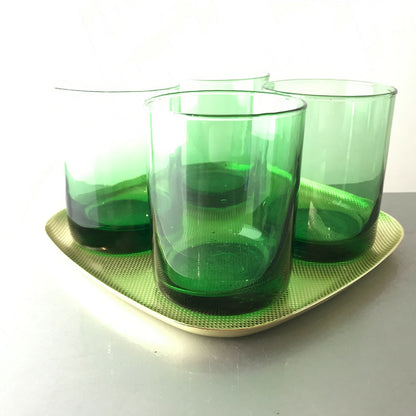 Gläser 8,6 cm Wassergläser Likörgläser Vintage grün 4 er Set 50er Tablett