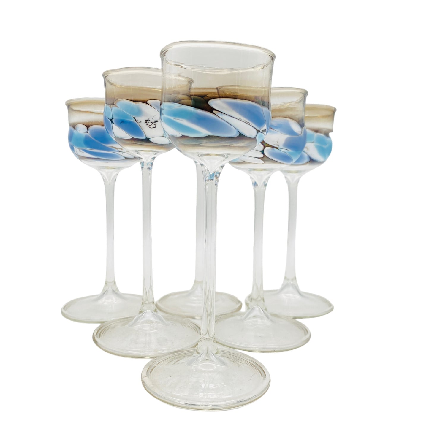 Vintage 6 er Set ca 14 cm Likörgläser Gläser Trinkgläser Glas blau handgefertigt