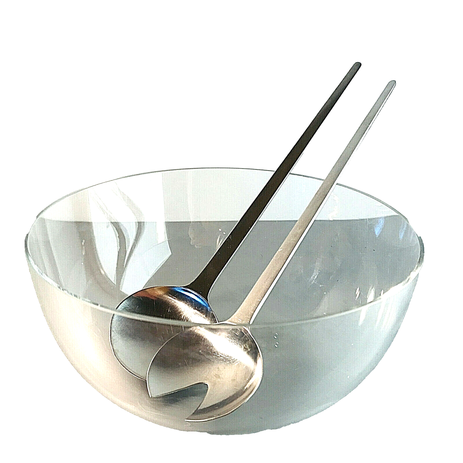MID CENTURY Schale 60er 70er Glas 19 cm Schüssel + WMF Salatbesteck