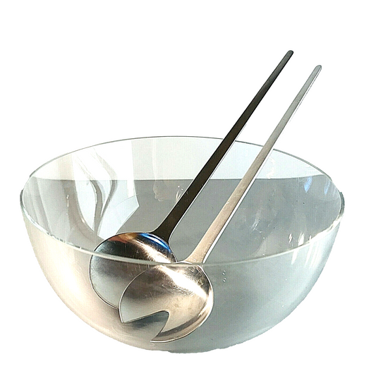 MID CENTURY Schale 60er 70er Glas 19 cm Schüssel + WMF Salatbesteck