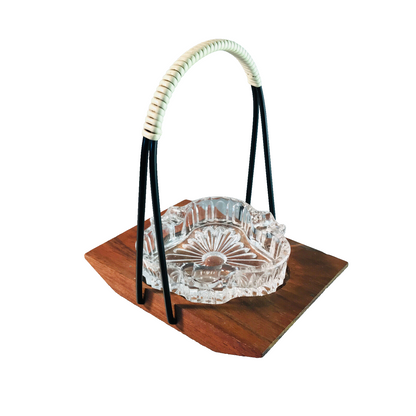 MID CENTURY Teak Holz 50er 60er Ascher Halter Glas
