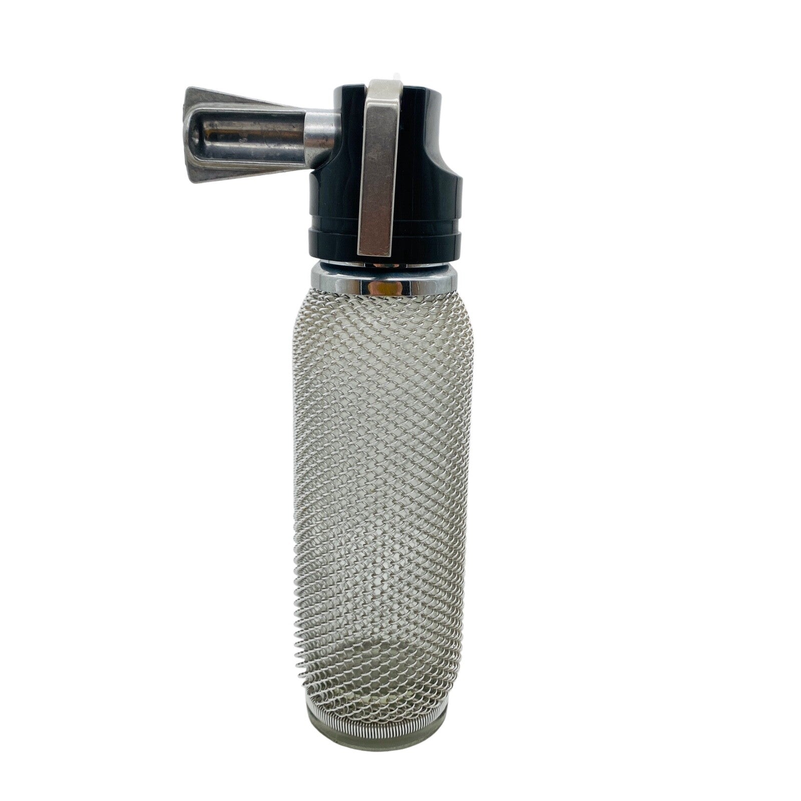 Sodaflasche Netz Vintage 60er 70er Sodasiphon Metall silber Siphon Glasflasche