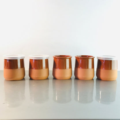 5 x TONKERAMIK Keramikdosen Deckeldosen Ton Keramik glasiert 7,8 cm