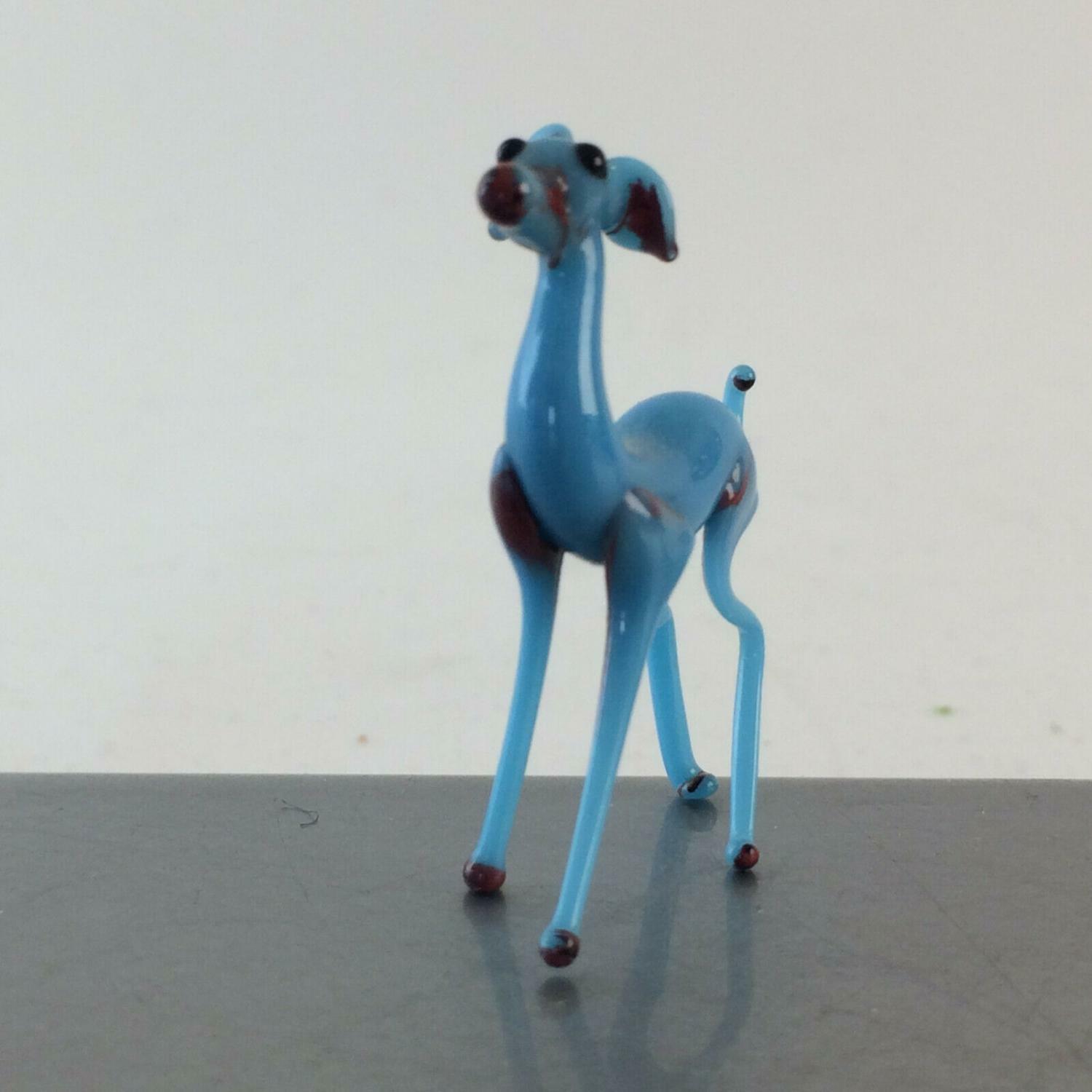Hund blau H 3,8 cm Glas 50er 60er Lauscher Vintage MID CENTURY 