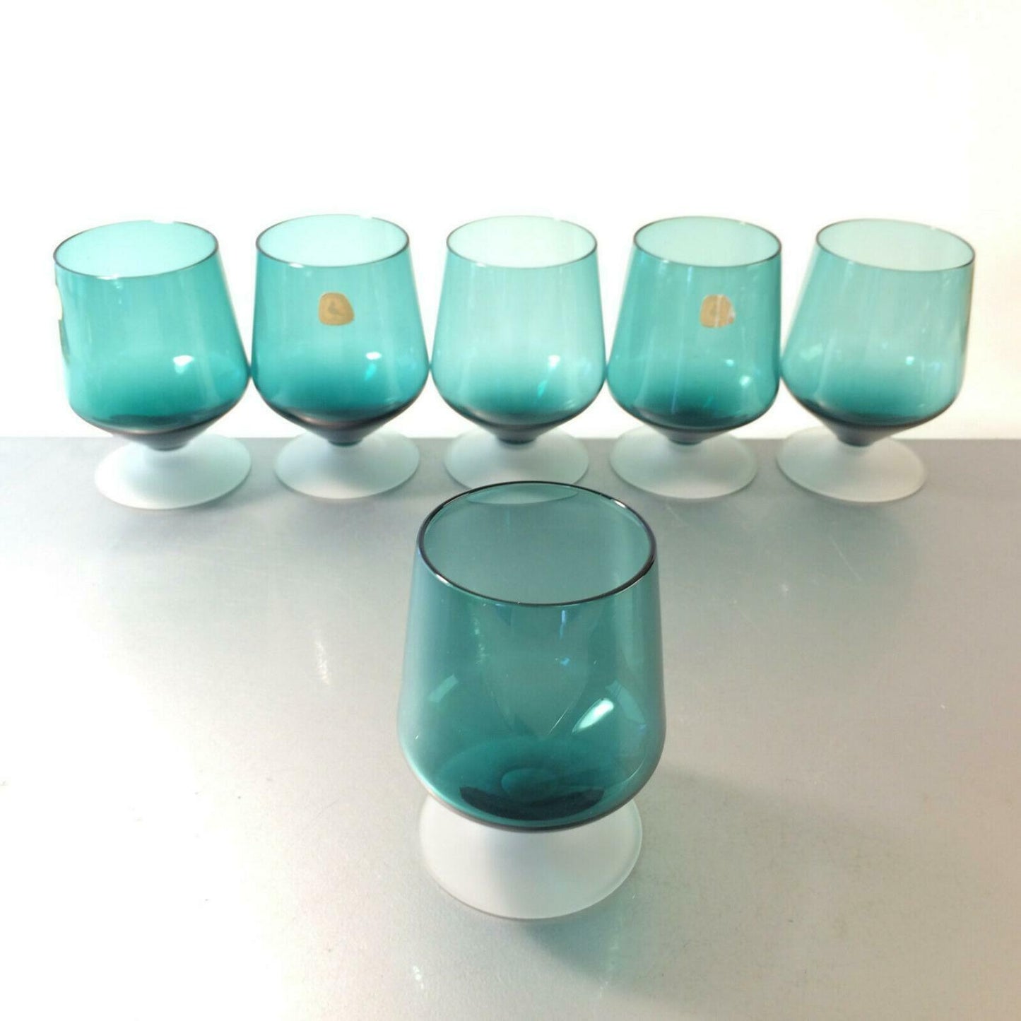 TAUBE Gläser 9,8 cm Satinato Fuß blau 6er Set  MID CENTURY GLAS  50er 60er