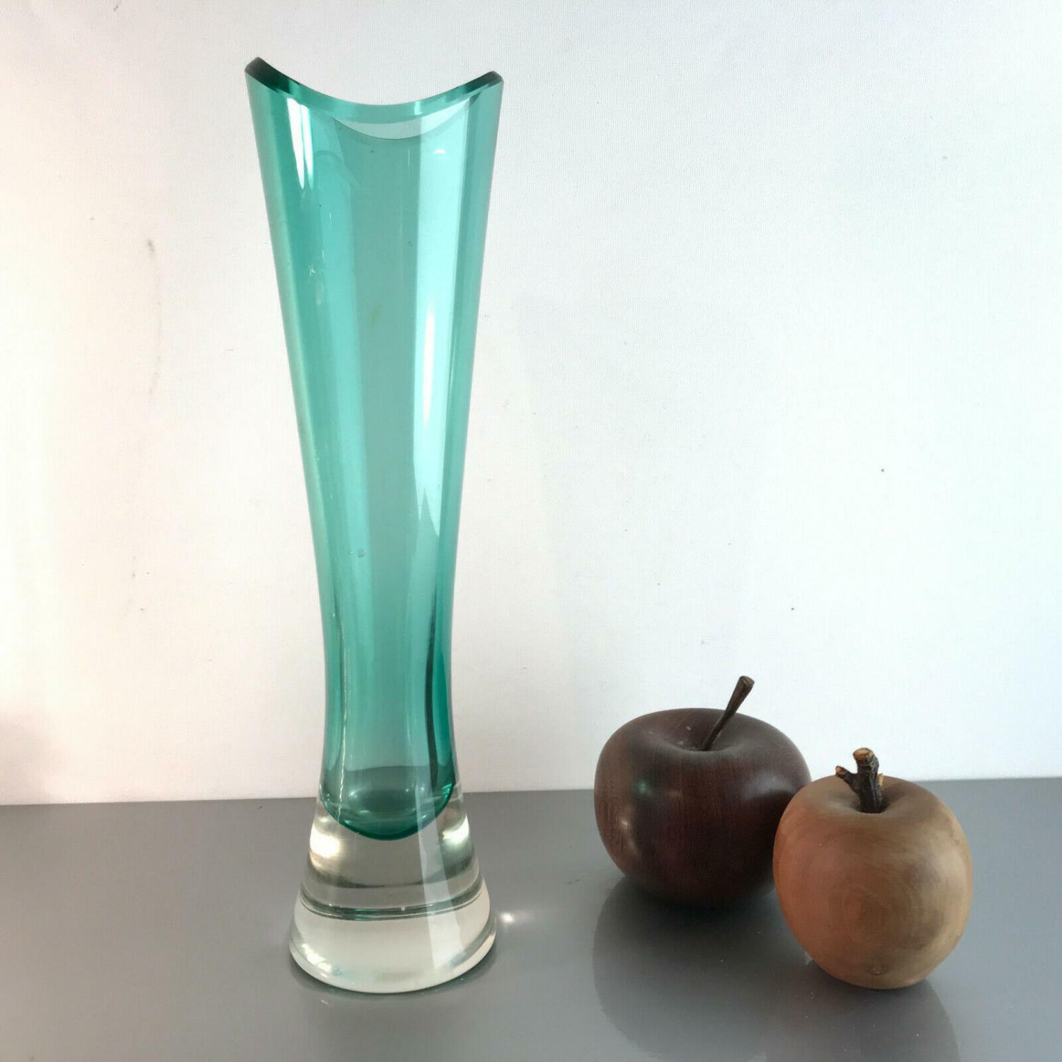 Vintage VASE Glasvase Design 60er 50er MID CENTURY grün 28 cm