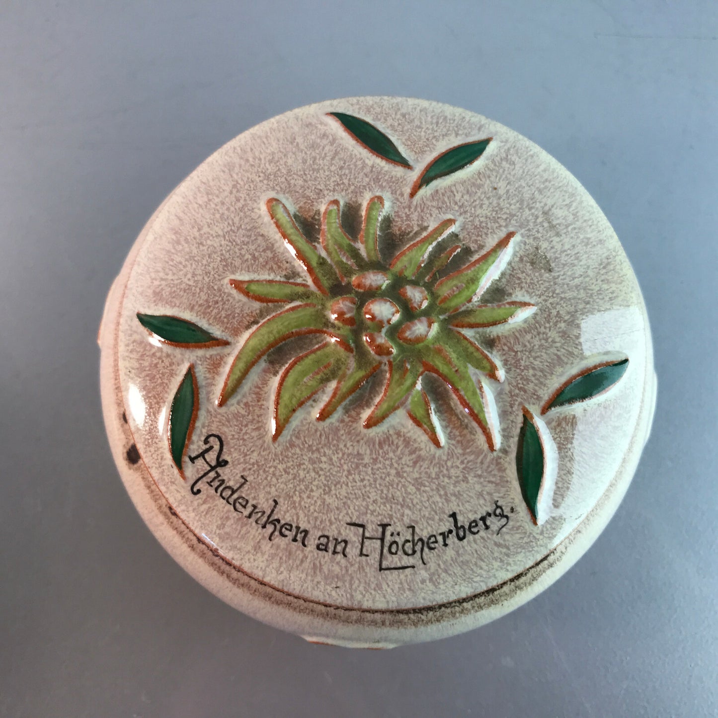 Keramik Dose Deckeldose D 10,5 cm Andenken an Höcherberg