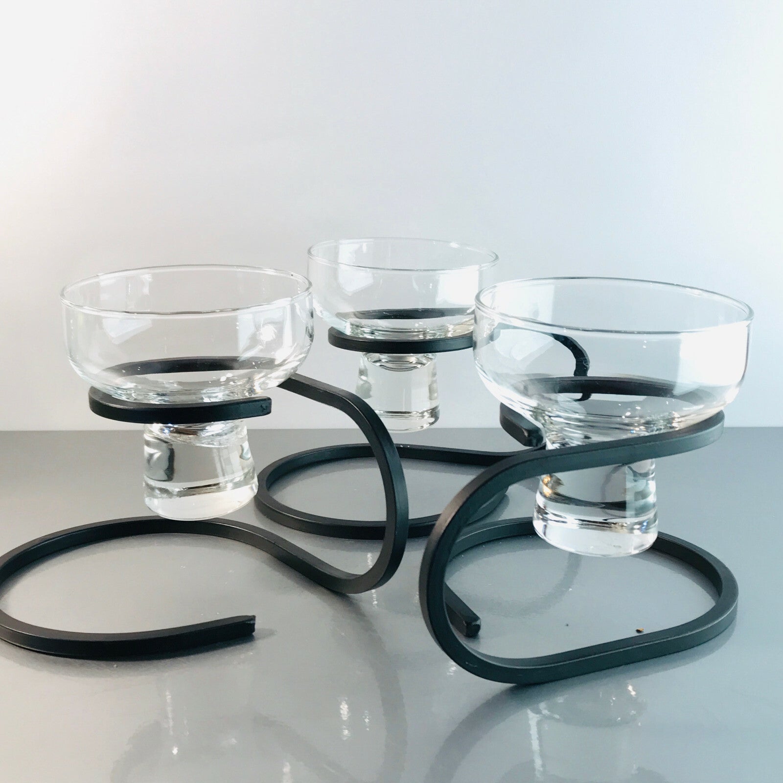 Kerzenhalter 3er Set Danish Iron SCHMIEDEEISEN MID CENTURY 50er 60er Glas