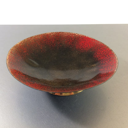 MID CENTURY Emaille Schale D 14,6 cm 50er Vintage rot schwarz