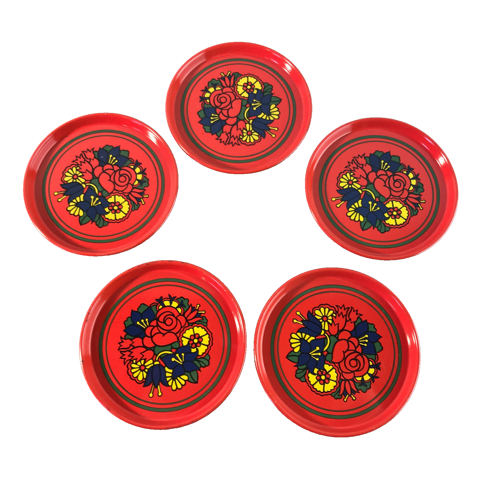 Untersetzer Metall 60er 70er 8,2 cm 5 er Set Vintage rot  Muster
