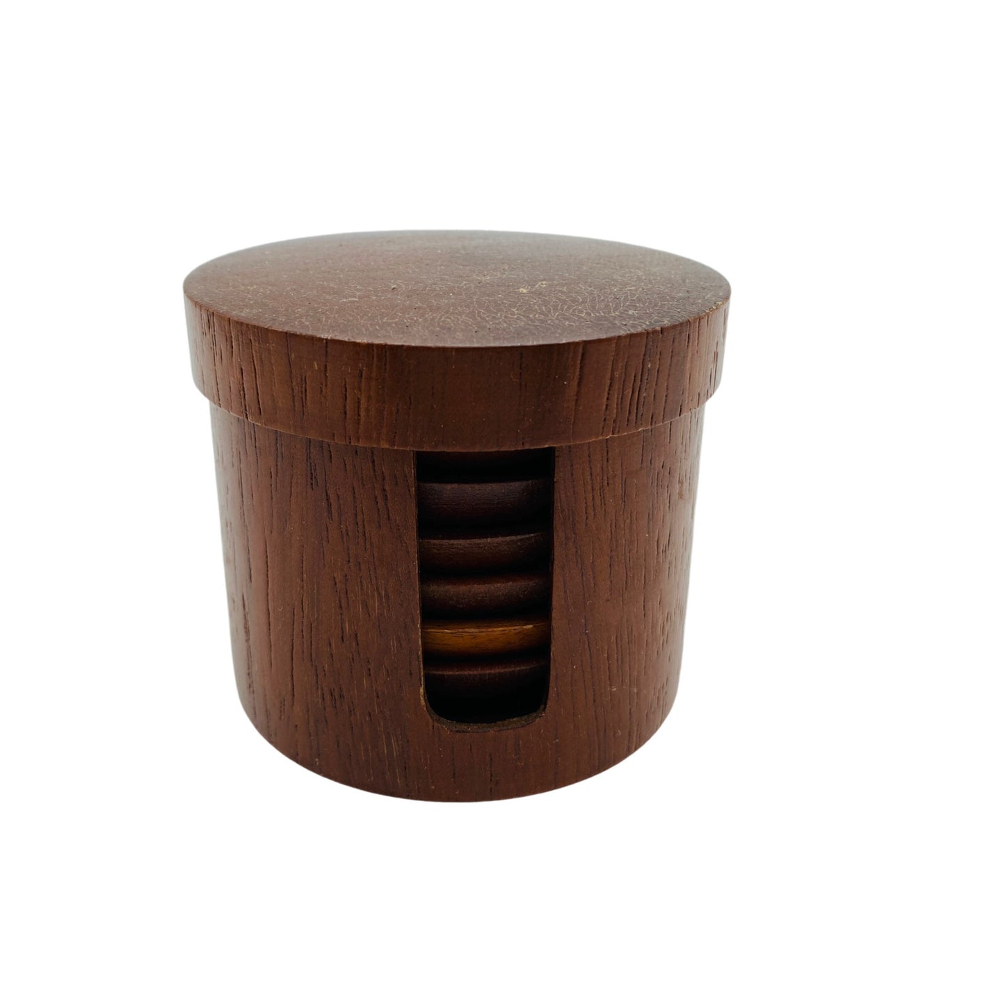MID CENTURY Holz Dose 50er 60er Deckel Deckeldose mit Untersetzer D 7 cm (6 cm)