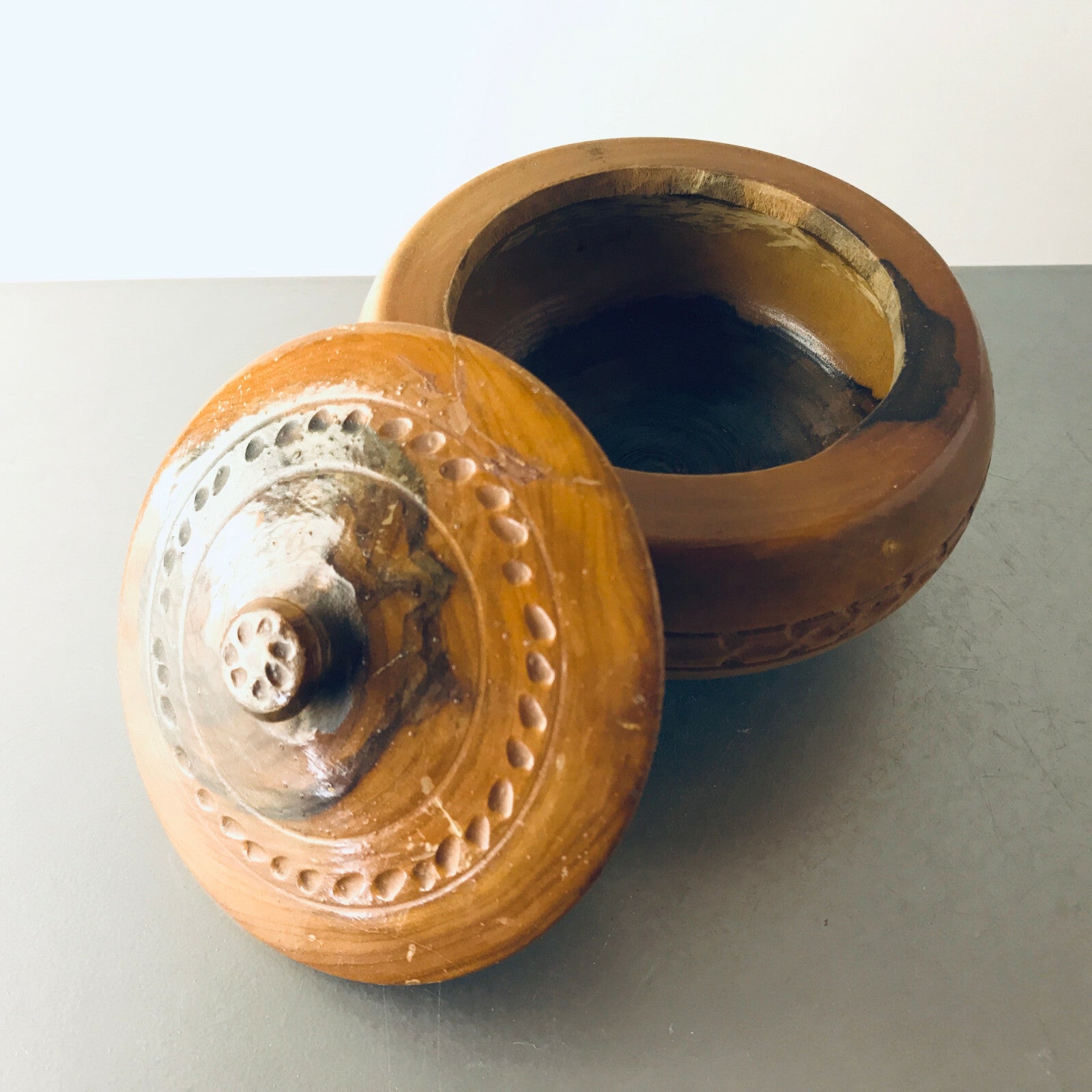 Schatulle Holz 60er 50er Teak MID CENTURY Dose D 11 cm Deckeldose