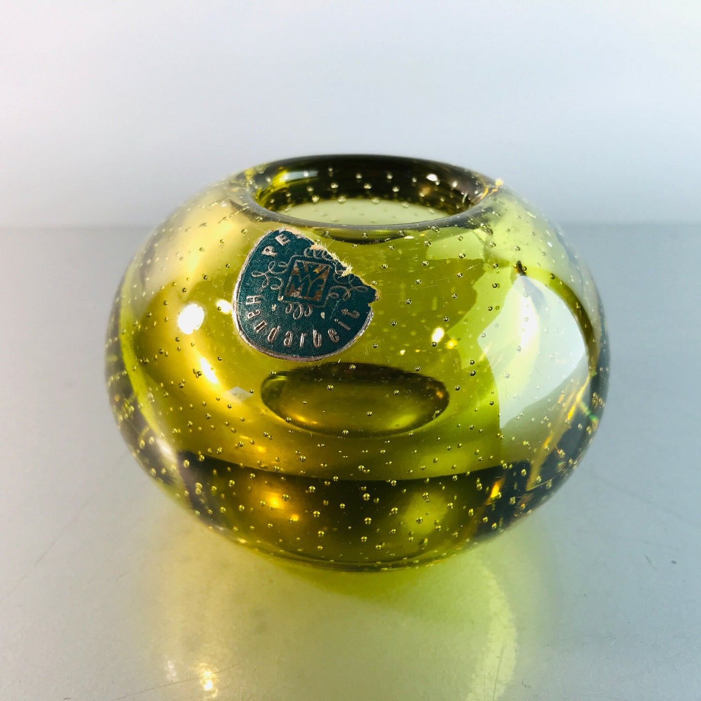 WMF Vase GLAS Glasvase 50er 60er 6,5 cm Luftblasen Walter Dexel gelb
