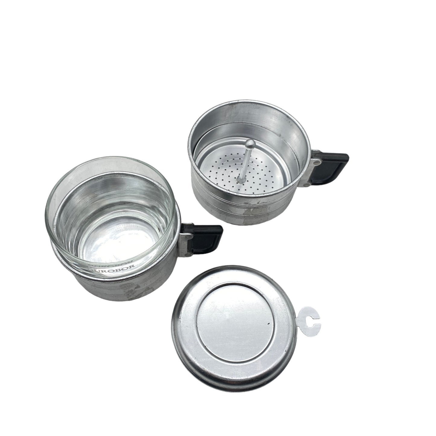 Belgischer Tassenfilter Teller Filter Alu  Set Tasse Durobor Kaffee Glas H 12,2