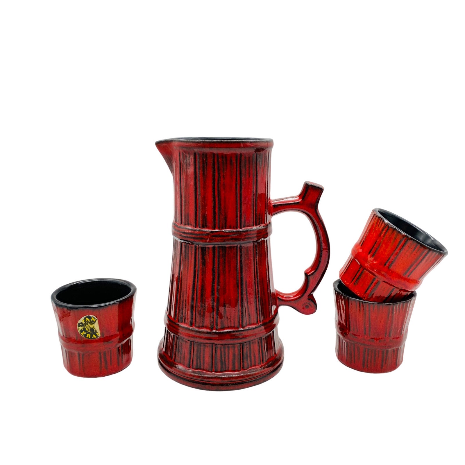 PAN Keramik Krug Kanne 22,5 cm  & Becher SET 7,7 cm Vintage 60er 70er Modern