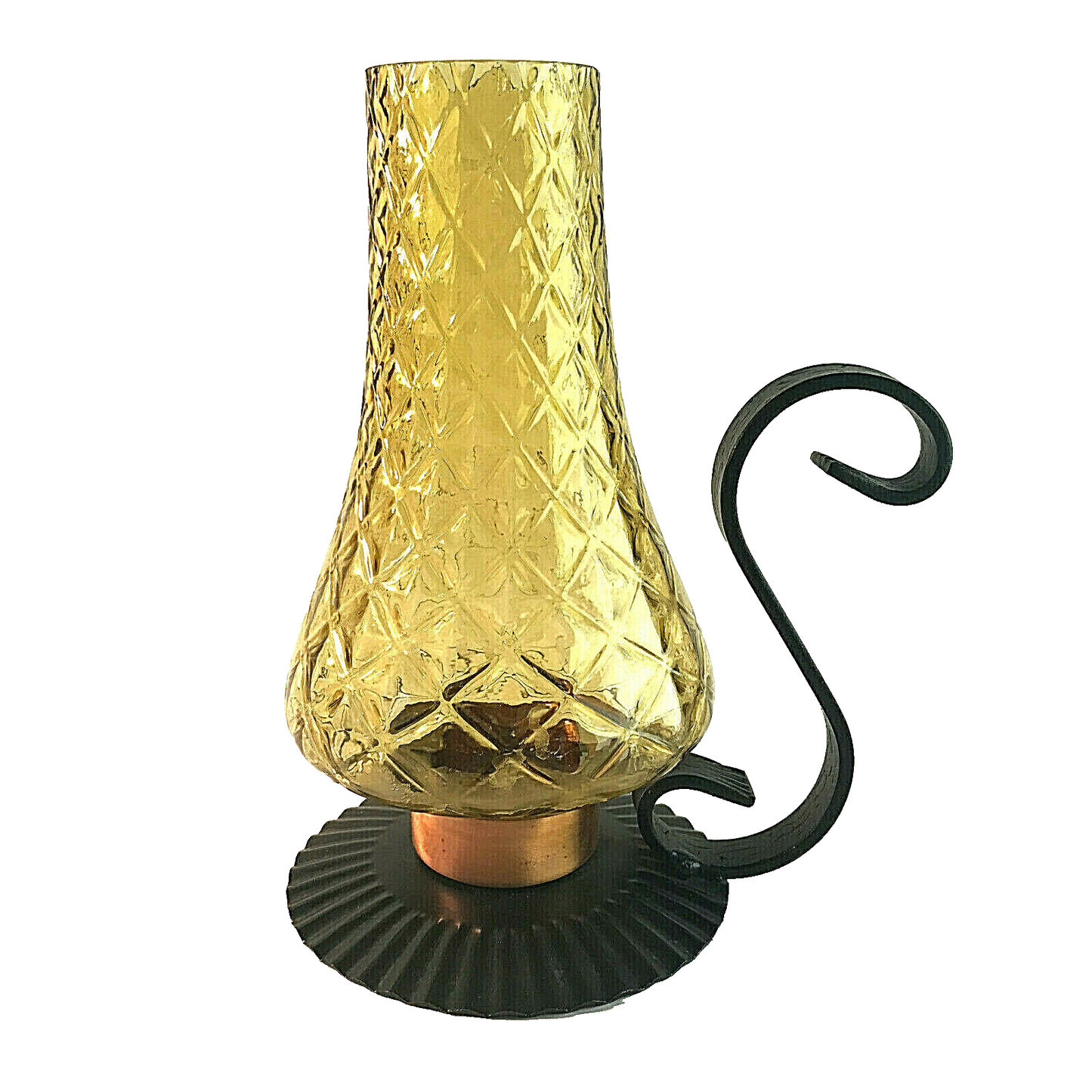 Kerzenhalter Windlicht Glas Schirm 21 cm 60er Kerzenständer Metall gelb
