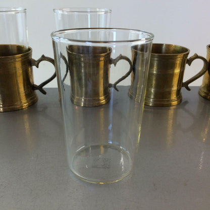 Teegläser Teetassen 4 er Set Messing 50er 60er SCHOTT Mainz Glas Messing