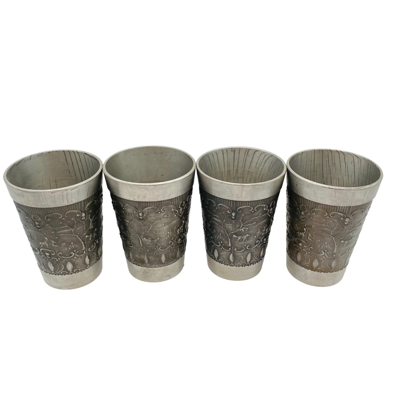 ha ha Zinn Zinnbecher Zinn 4er Becher 11,5 cm Trinkbecher MID CENTURY (punziert)